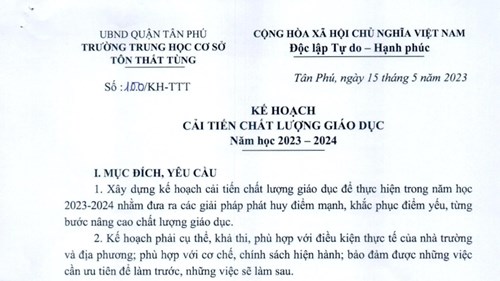 Kế hoạch cải tiến chất lượng giáo dục, năm học 2023 - 2024