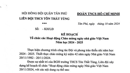 Kế hoạch tổ chức các hoạt động chào mừng ngày nhà giáo Việt Nam, năm học 2024 - 2025