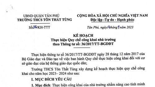 Kế hoạch thực hiện quy chế công khai nhà trường theo thông tư số: 36/2017/TT-BGDĐT