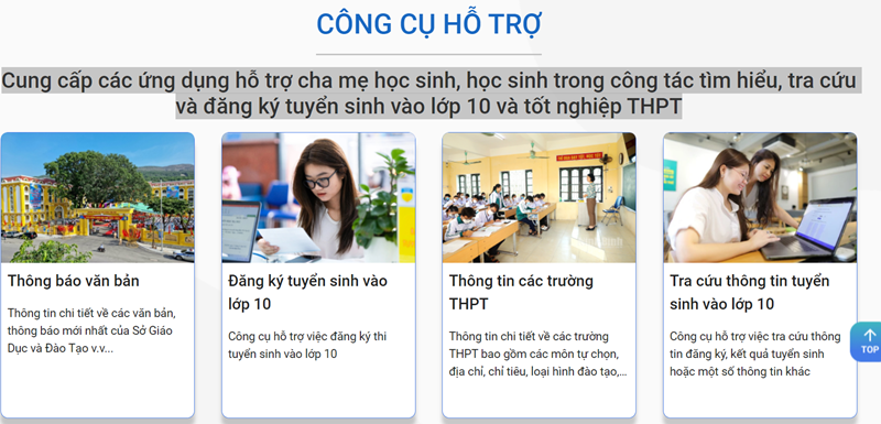 Cổng tuyển sinh đầu cấp TPHCM trên trang web ts10.hcm.edu.vn