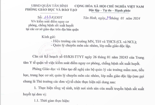 Về việc kiểm soát điểm nguy cơ phòng, chống bệnh sốt xuất huyết