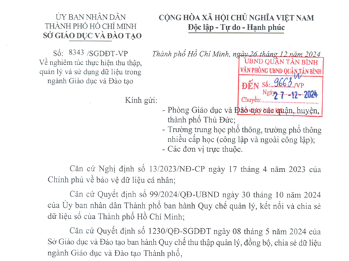 Về nghiêm túc thực hiện thu thập, quản lý và sử dụng dữ liệu trong ngành Giáo dục và Đào tạo