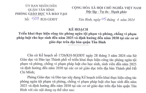 Kế hoạch triển khai công tác phòng ngừa tội phạm và phòng, chống vi phạm pháp luật cho học sinh đến năm 2025...