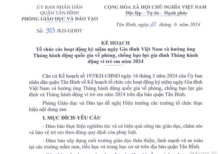 Về tổ chức các hoạt động kỷ niệm ngày Gia đình Việt Nam và hưởng ứng Tháng hành động quốc gia về phòng, chống bạo lực gia đình Tháng hành động vì trẻ em năm 2024