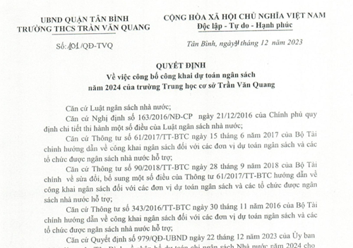 Về công bố công khai dự toán ngân sách năm 2024 của trường