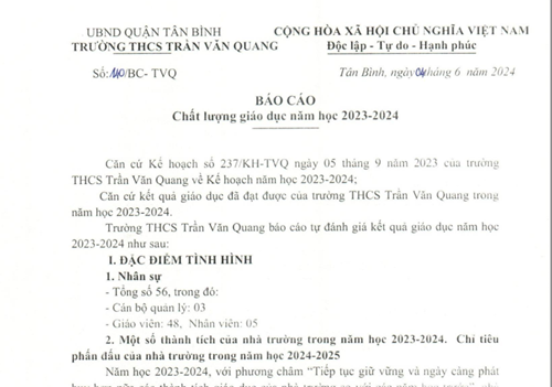Về báo cáo chất lượng giáo dục năm học 2023-2024