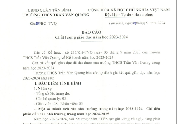 Về báo cáo chất lượng giáo dục năm học 2023-2024