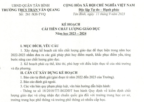 Về kế hoạch cải tiến chất lượng giáo dục năm học 2023-2024