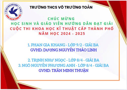 Chúc mừng thành tích của học sinh và giáo viên hướng dẫn
