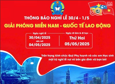 Thông báo lịch nghỉ lễ 30/4 và 1/5 năm 2025