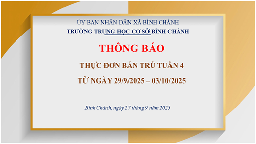 Trường THCS Bình Chánh - Thông báo - Thực đơn bán trú tuần 4