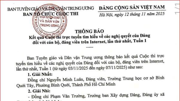 Đồng chí Nguyễn Minh Luân - Đảng viên Chi bộ trường THCS Bình Quới Tây đạt Giải Nhất Cuộc thi trực tuyến “Tìm hiểu về các Nghị quyết của Đảng đối với cán bộ, đảng viên trên Internet”