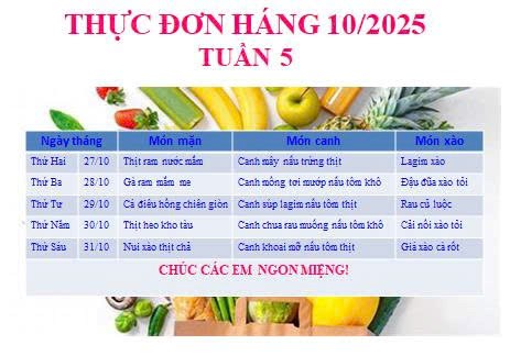 Thực đơn tuần 5 tháng 10.2025