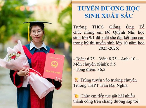 Tuyên dương HS có thành tích cao trong kỳ thi tuyển sinh lớp 10 NH 2025-2026