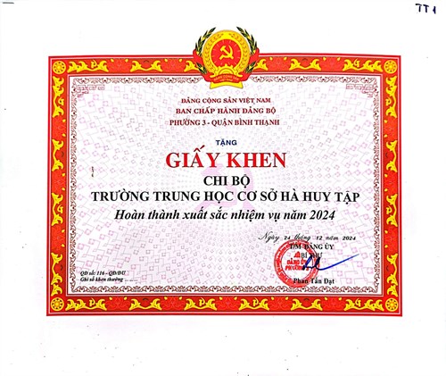 Chi bộ THCS Hà Huy Tập hoàn thành xuất sắc nhiệm vụ năm 2024