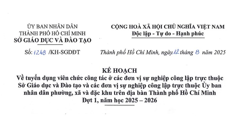 Kế hoạch tuyển dụng viên chức Đợt 1, năm học 2025 – 2026