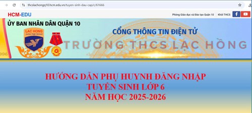 Hướng dẫn Phụ huynh đăng nhập tuyển sinh Lớp 6 Năm học 2025-2026