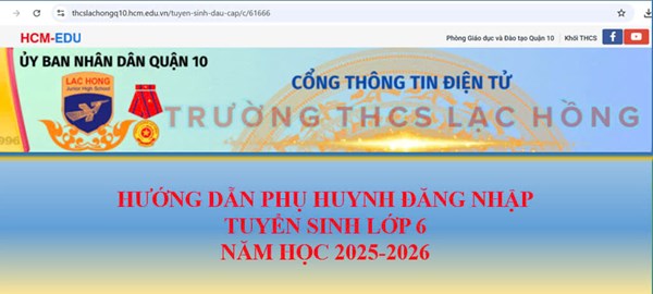 Hướng dẫn Phụ huynh đăng nhập tuyển sinh Lớp 6 Năm học 2025-2026