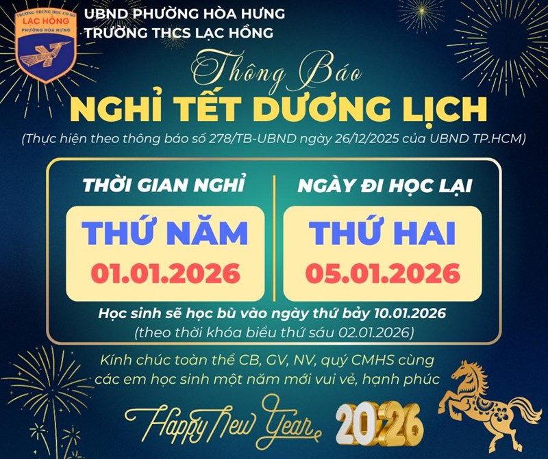 Thông báo lịch nghỉ tết dương lịch