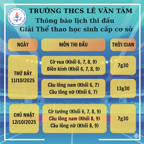 Lịch thi đấu Giải thể thao học sinh cấp cơ sở năm học 2025 - 2026
