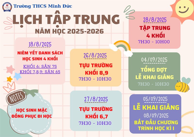 Thông báo về lịch tập trung năm học 2025-2026