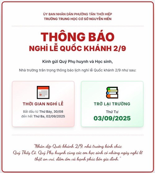 Thông báo nghỉ lễ quốc khánh 2/9