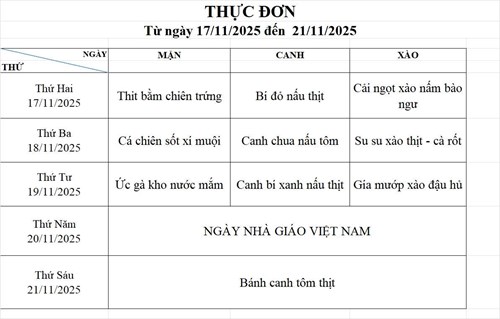 Thực đơn bán trú tuần 11
