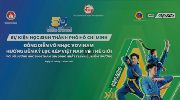 8h30 sáng ngày 01 tháng 12 năm 2025 Trường THCS Nguyễn Văn Nghi Đồng diễn võ nhạc Vovinam thành lập Kỷ lục kép