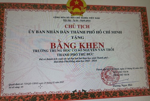 Bằng khen UBND Thành phố năm học 2023-2024