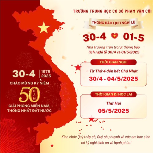 Thông báo lịch nghỉ lễ 30-4, 01-5