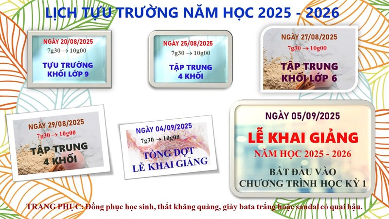 Lịch tựu trường năm học 2025 - 2026