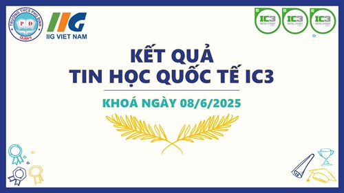 Kết quả thi chứng chỉ Tin học quốc tế IC3 khoá ngày 08/6/2025