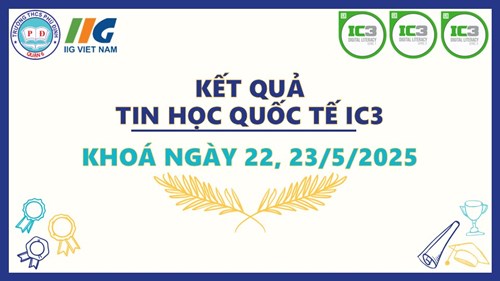 Kết quả thi chứng chỉ Tin học quốc tế IC3 khoá ngày 22 và 23/5/2025