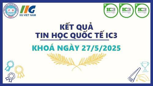 Kết quả thi chứng chỉ Tin học quốc tế IC3 khoá ngày 27/5/2025
