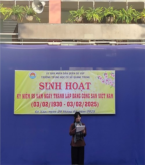 Sáng thứ 2 ngày 20/01/2025, Trường THCS Quang Trung tổ chức sinh hoạt kỷ niệm 95 năm ngày thành lập Đảng cộng sản Việt Nam (03/02/1930 - 03/02/2025)