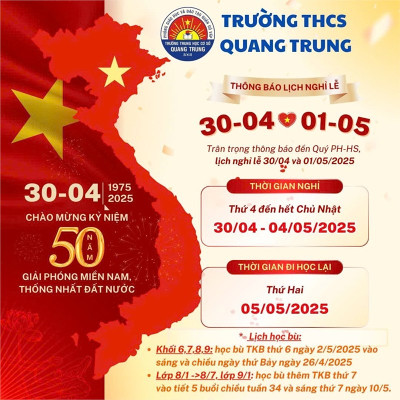 Thông báo lịch nghỉ lễ 30/04 - 01/05
