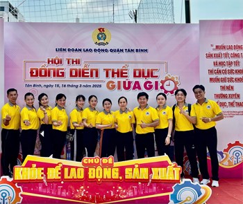 Công đoàn trường THCS Tân Bình tham dự Hội thi Đồng diễn thể dục giữa giờ với chủ đề  Khỏe để lao động, sản xuất  do Liên đoàn Lao động quận Tân Bình tổ chức nhằm chào mừng ngày Quốc tế Phụ nữ 8/3/2025 và Khởi nghĩa Hai Bà Trưng
