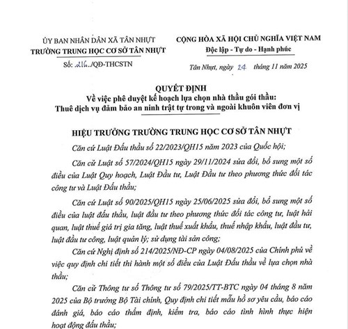 Quyết Đinh số 216/QĐ-THCSTN, ngày 24/11/2025.