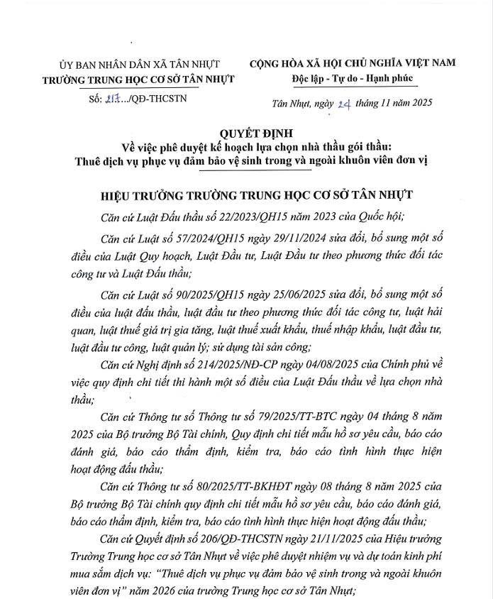 Quyết định số 217/QQD-THCSTN, ngày 24/11/2025.