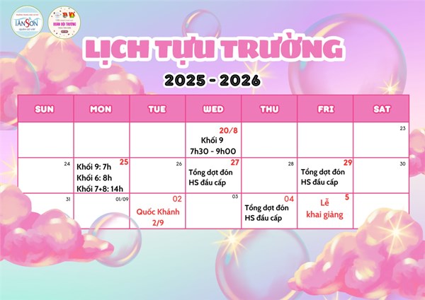 Lịch tựu trường năm học 2025 - 2026