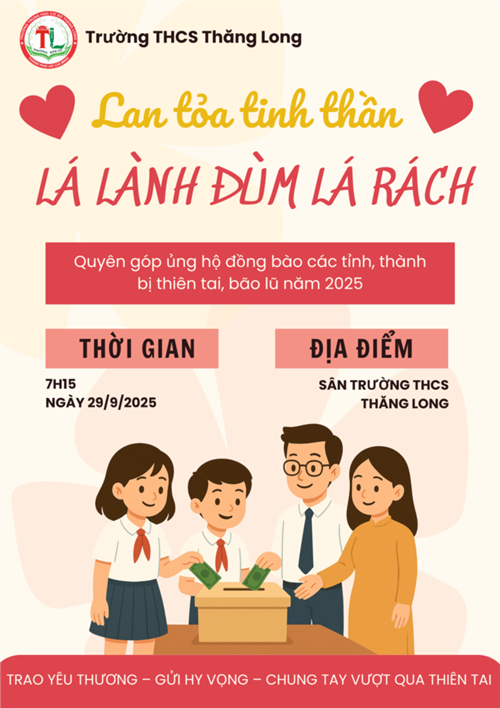Trường thcs thăng long lan tỏa tinh thần “lá lành đùm lá rách” - quyên góp ủng hộ đồng bào gặp thiên tai năm 2025