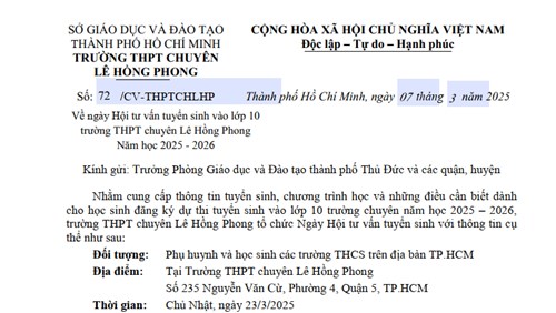Ngày Hội tư vấn tuyển sinh vào lớp 10 trường THPT chuyên Lê Hồng Phong, năm học 2025 - 2026
