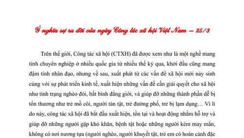 Ý nghĩa sự ra đời của ngày Công tác xã hội Việt Nam - 25/3