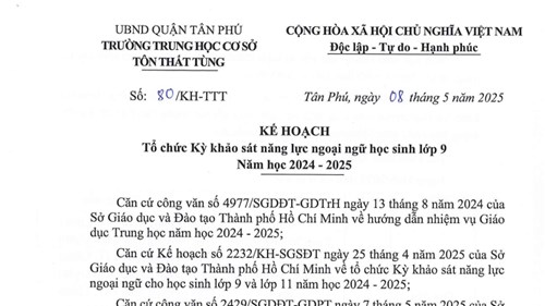 Kế hoạch Tổ chức Kỳ khảo sát năng lực ngoại ngữ học sinh lớp 9, năm học 2024 - 2025
