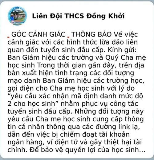 TP.HCM: Trường học cảnh báo hình thức lừa đảo mới liên quan đến tuyển sinh đầu cấp