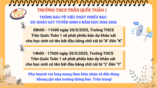 Thông báo về việc phát phiếu báo dự khảo sát tuyển sinh 6 năm học 2025-2026