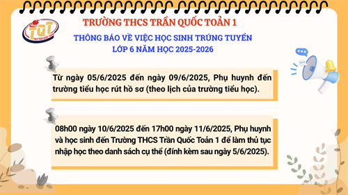 [CẬP NHẬT] Thông báo về việc học sinh trúng tuyển lớp 6 năm học 2025-2026