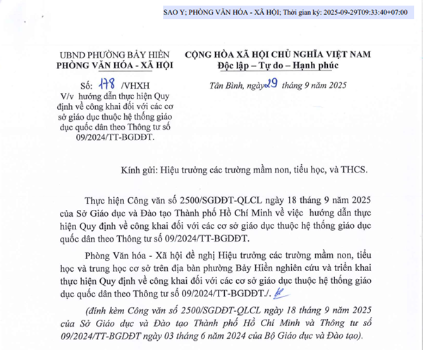 Về hướng dẫn thực hiện Quy định về công khai đối với các cơ sở giáo dục thuộc hệ thống giáo dục quốc dân theo Thông tư số 09/2024/TT-BGDĐT