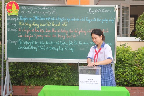 Sinh hoạt dưới cờ tuần 5: Chuyên mục  Mỗi tuần một câu chuyện đẹp, một cuốn sách hay, một tấm gương sáng ; Phát động phong trào Kế hoạch nhỏ; Kể chuyện về học tập,làm theo tư tưởng, đạo đức, phong cách Hồ Chí Minh; Phát động hỗ trợ đồng bào bị ảnh hưởng bởi bão, lũ năm 2025 thông qua đợt hoạt động  Bầu ơi thương lấy bí cùng 