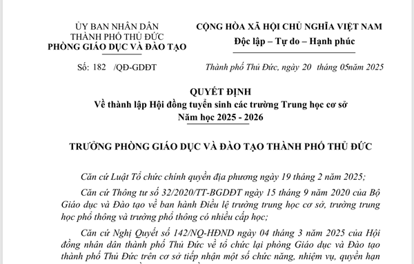 Tuyển sinh lớp 6 năm học 2025-2026